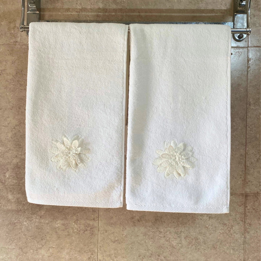 Applique Terry White Hand Embroidered Towel