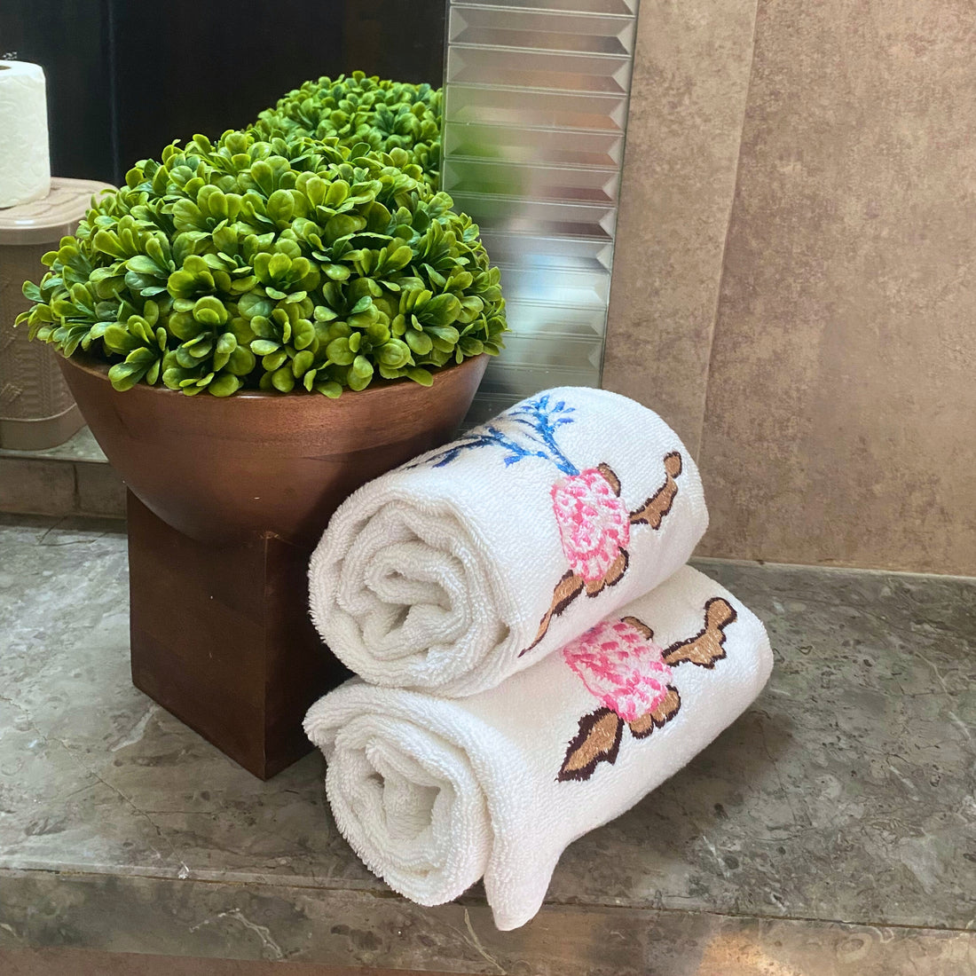 Coral Terry White Embroidered Towel Set