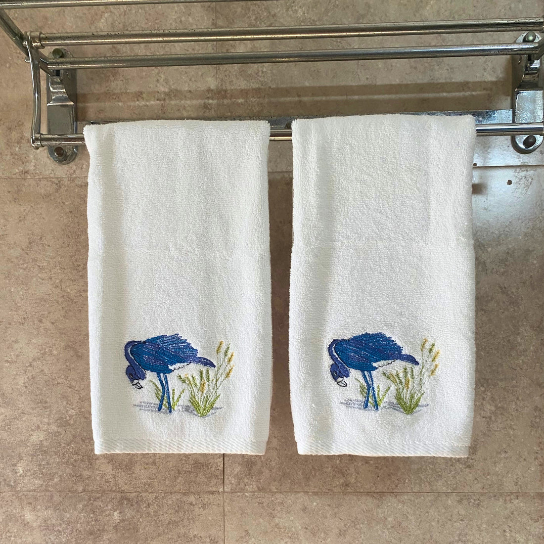 Flamingo Terry White Hand Embroidered Towel