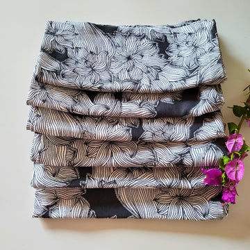Black Floral Printed Cotton Table Napkin Set
