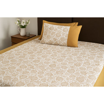 Gab Mustard Printed Cotton Bedcover