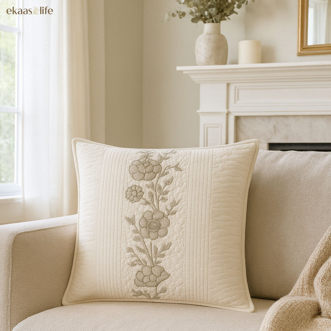 Beige Blake Cutwork Cushion Cover
