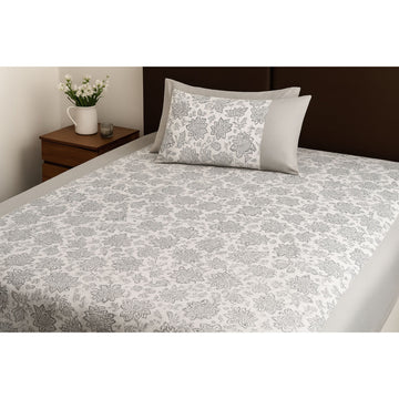 Gab Charcoal Printed Cotton Bedcover
