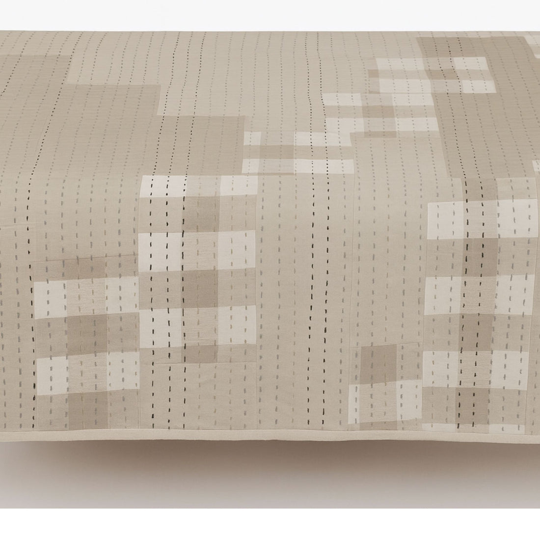 Beige Patchwork Hand Katha Quilted Bedcover