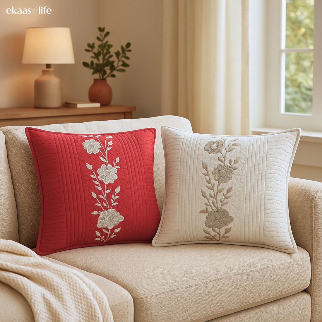 Maroon Blake Cutwork Cushion Cover