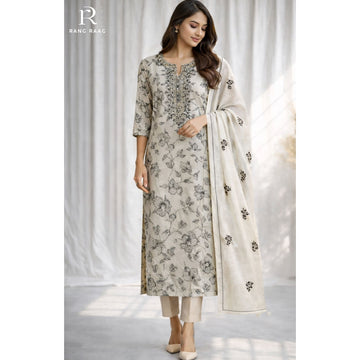 Ana Black & Beige Muslin silk Unstitched Suit