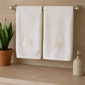 Applique Terry White Hand Embroidered Towel