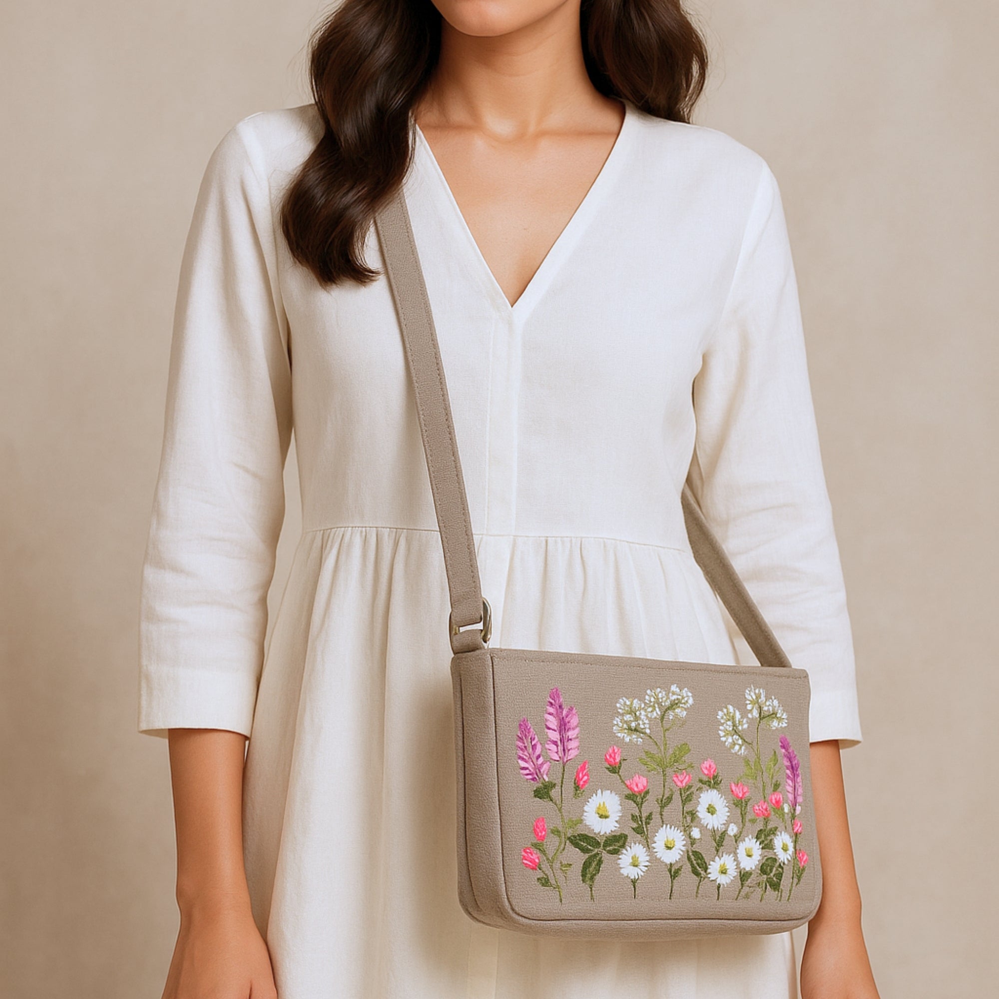 Esme Olive Grey Handwork Sling Bag