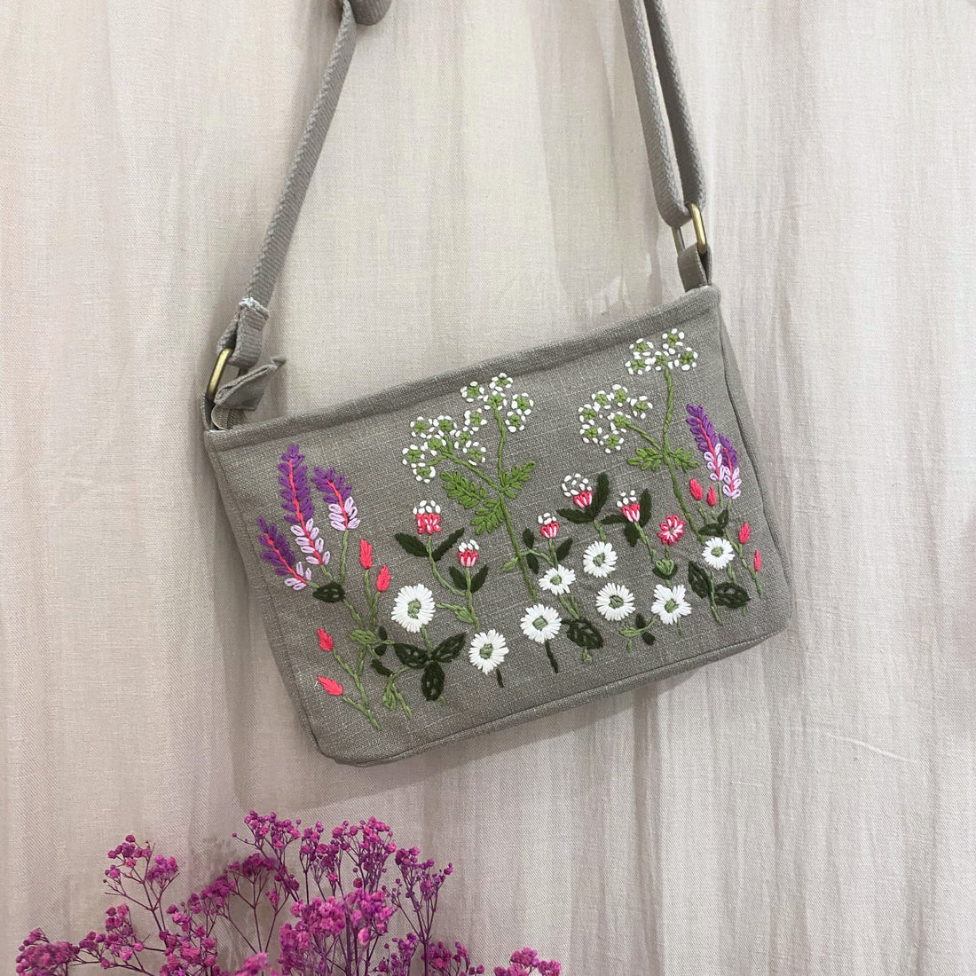 Esme Olive Grey Handwork Sling Bag