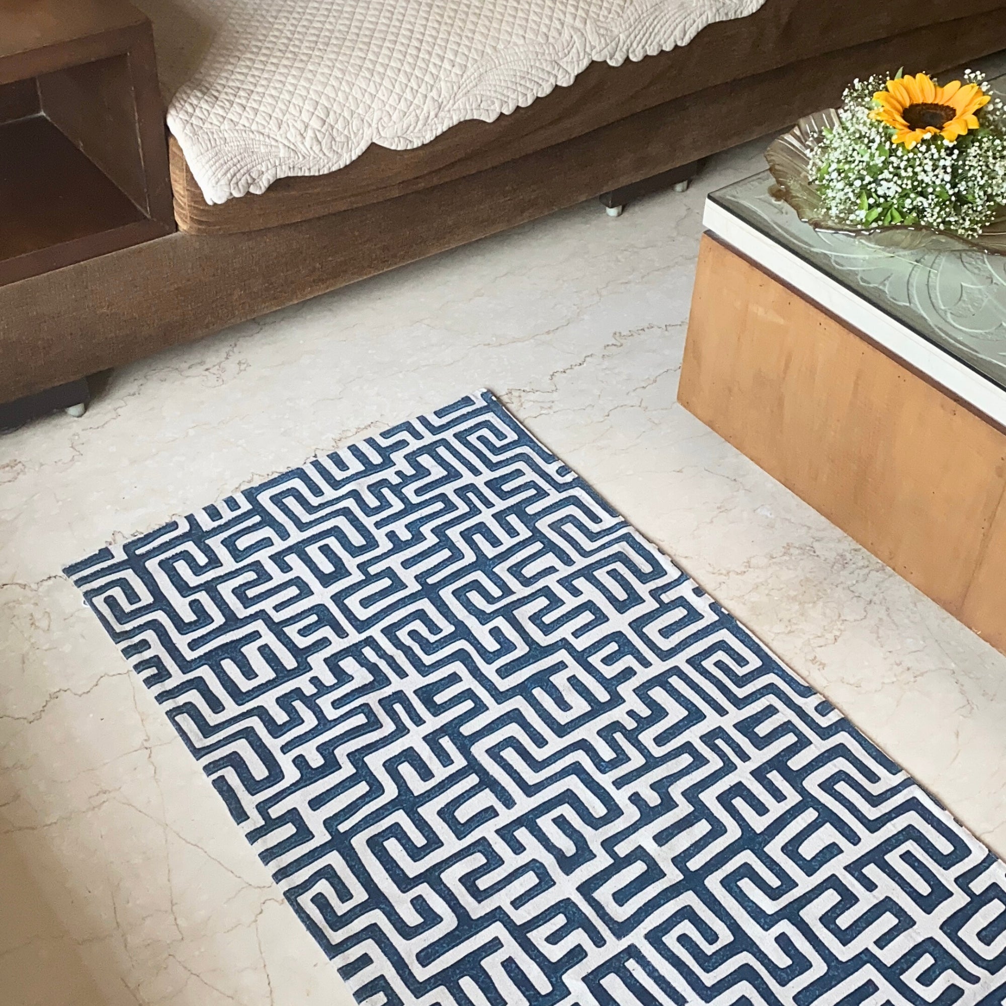 Teal Maze Decorative Floor Mat