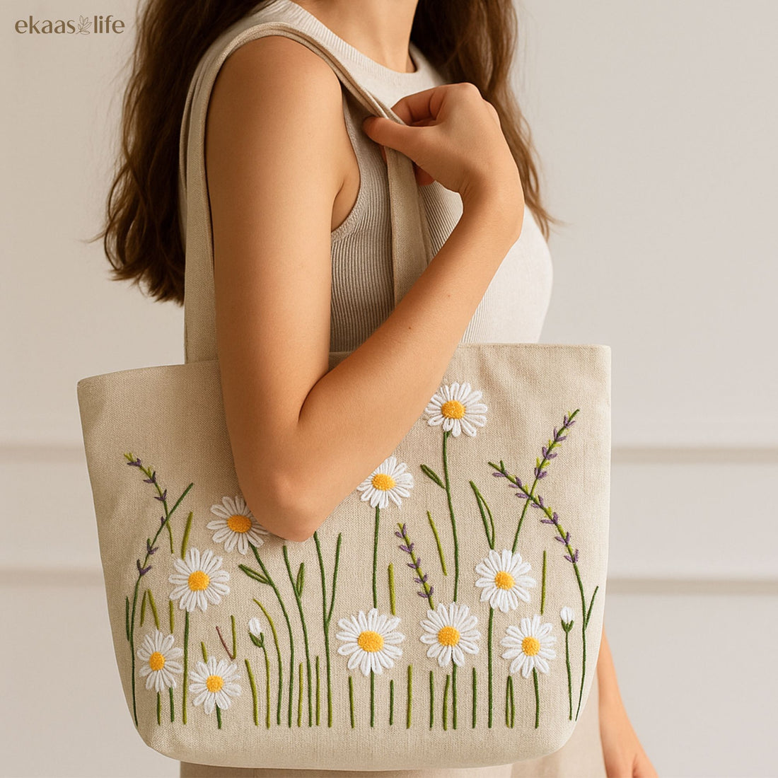 Daisy Handwork Tote Bag