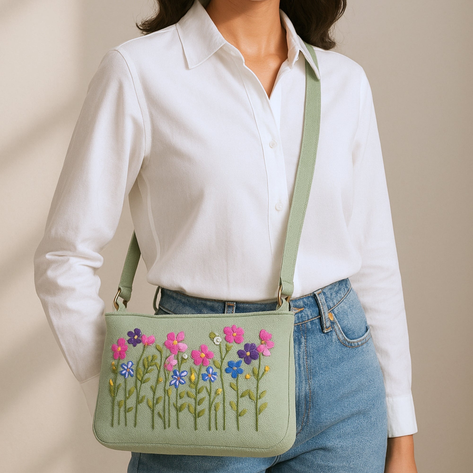 Esme Sage Green Handwork Sling Bag