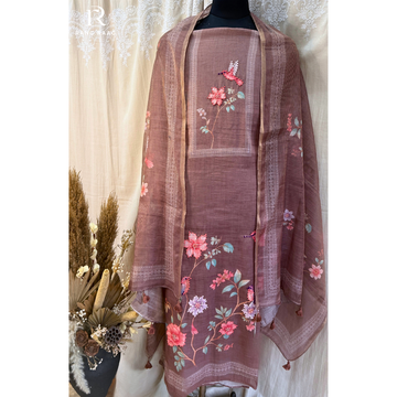 Lehr Onion Pink Tissue Chanderi Unstitched Suit