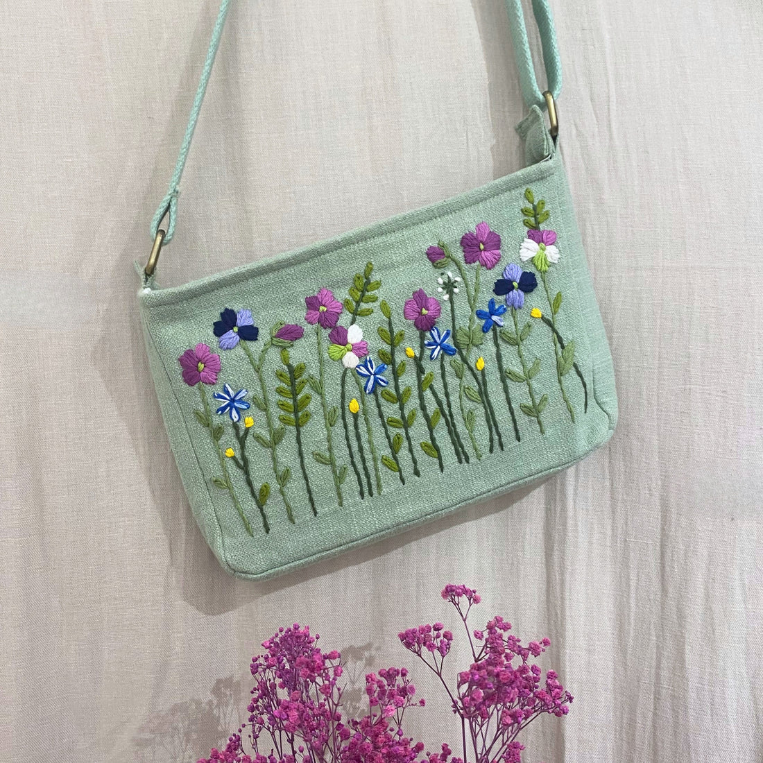 Esme Sage Green Handwork Sling Bag