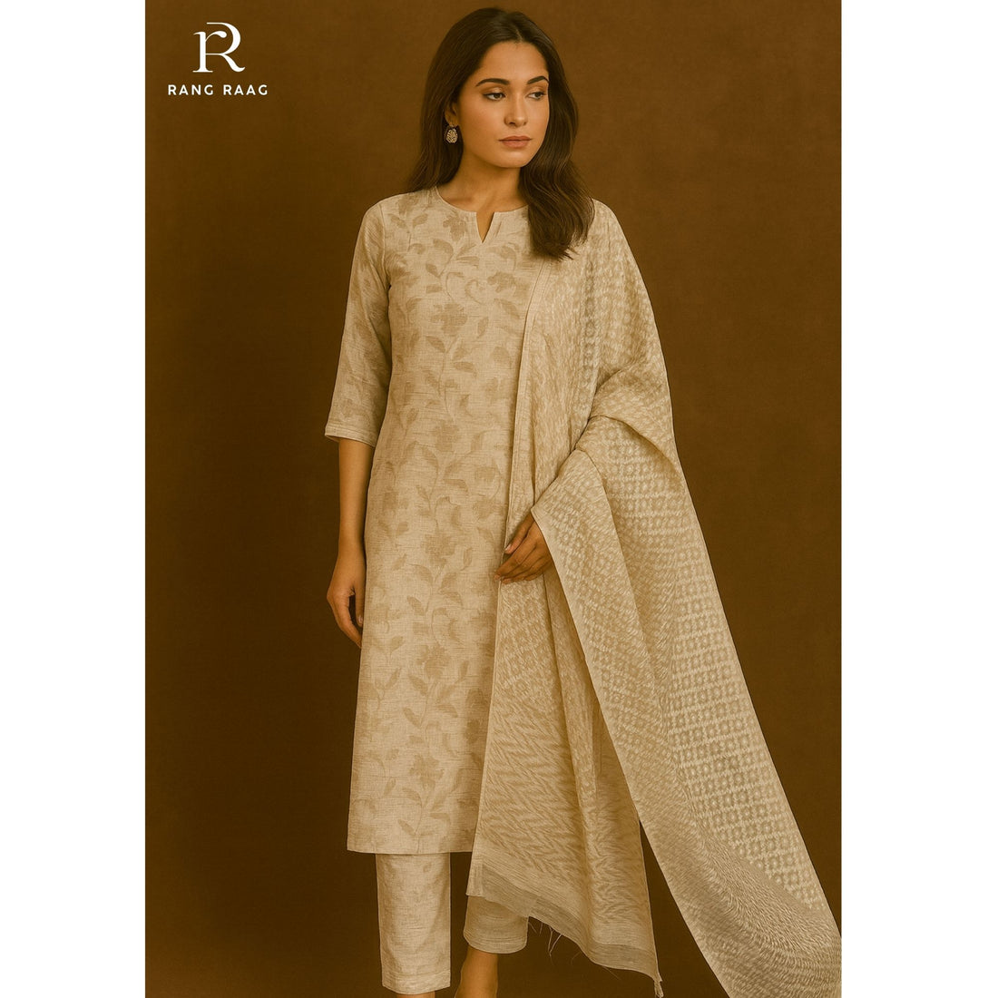 Risa Beige Tissue silk Unstitched Suit