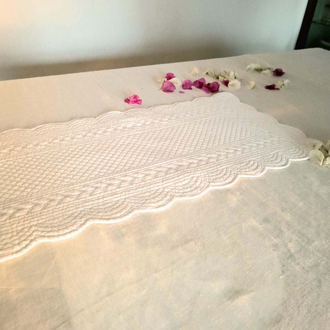 Cotton Ivory Quilted Runner