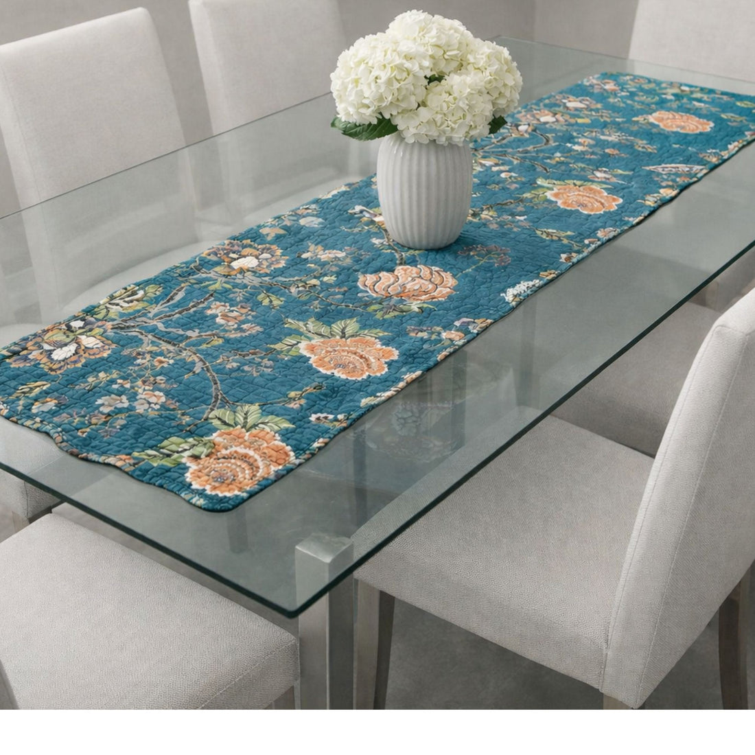 Printed Blue Quilted Runner