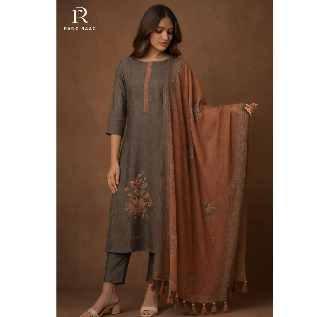 Aira Dark Grey Tissue Linen Unstitched Suit