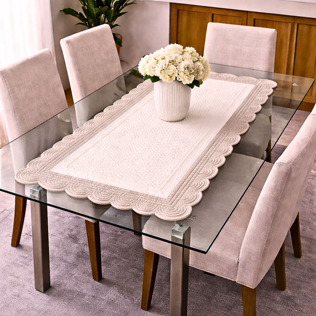 Jumbo Center Border Beige Quilted Runner