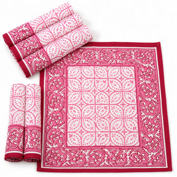 Pink Floral Block Print Napkin Set of 6