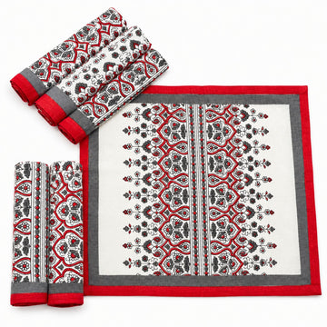 Charcoal Red Block Print Napkin Set of 6