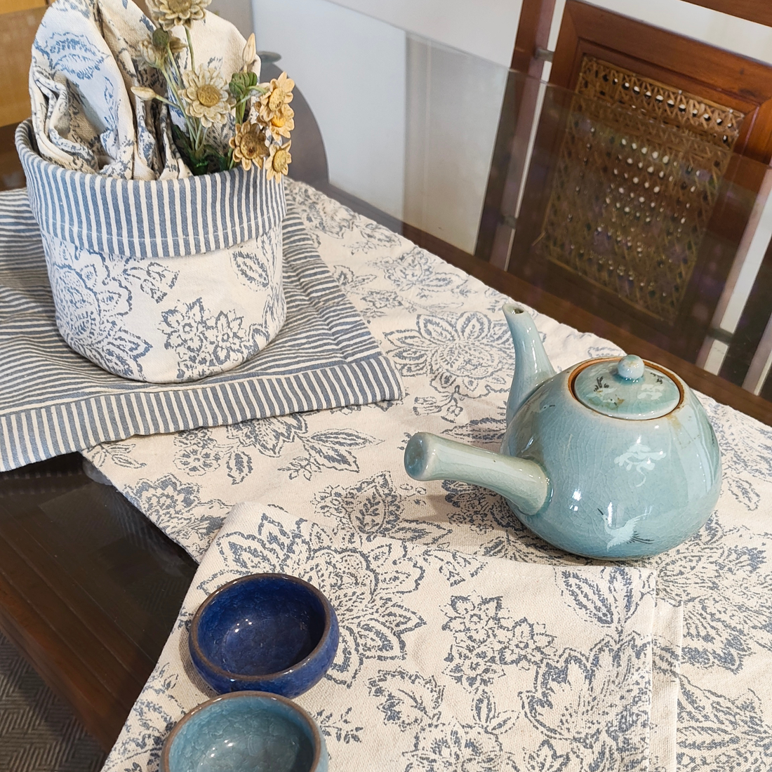 Gab Blue Napkin Basket Set