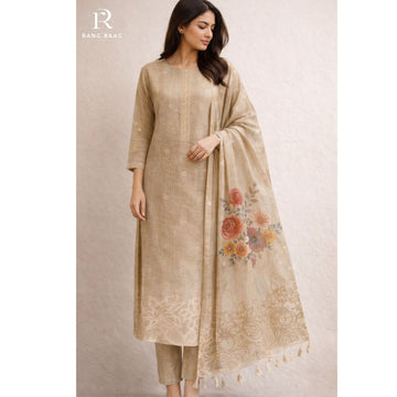 Niva Golden Tissue Linen Unstitched Suit