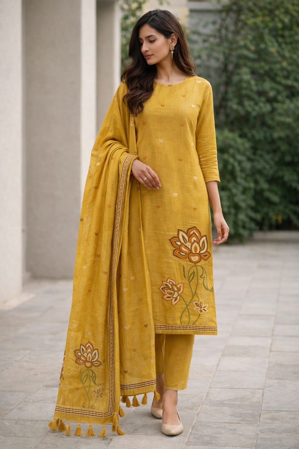 Keya Mustard Tussar Silk Unstitched Suit