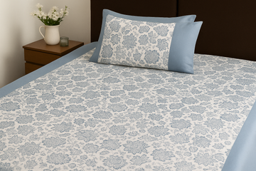 Gab Blue Printed Cotton Bedcover