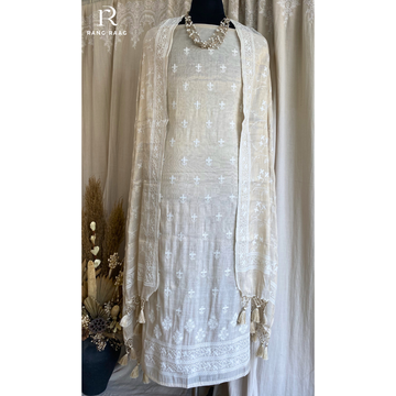 Rani Beige Tissue Silk Unstitched Suit