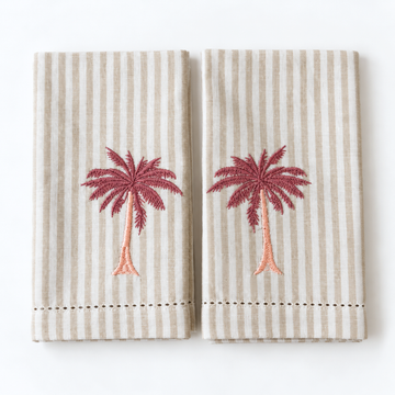 Pink Palm Cotton Stripe Napkin Set Of 2