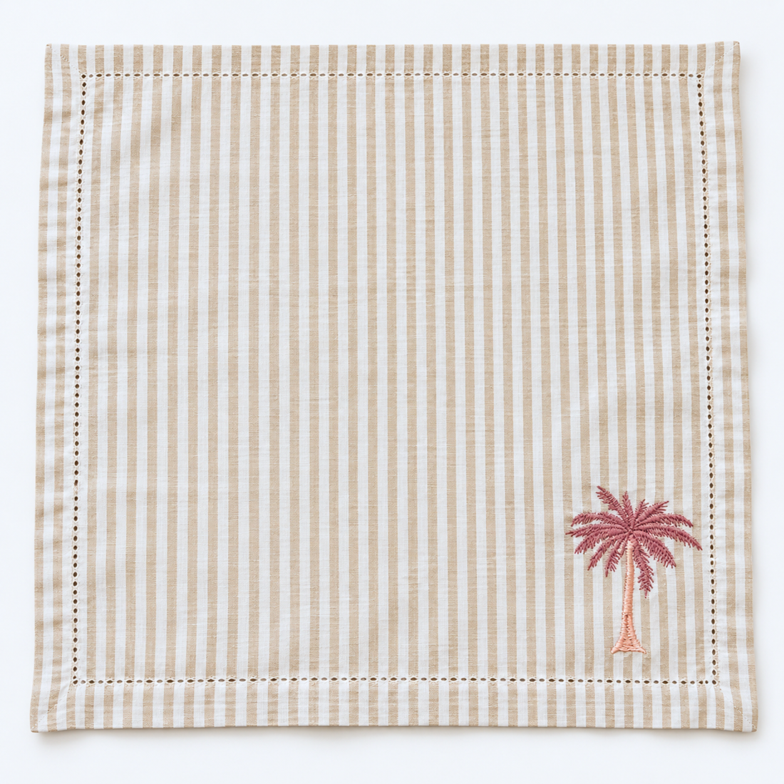 Pink Palm Cotton Stripe Napkin Set Of 2