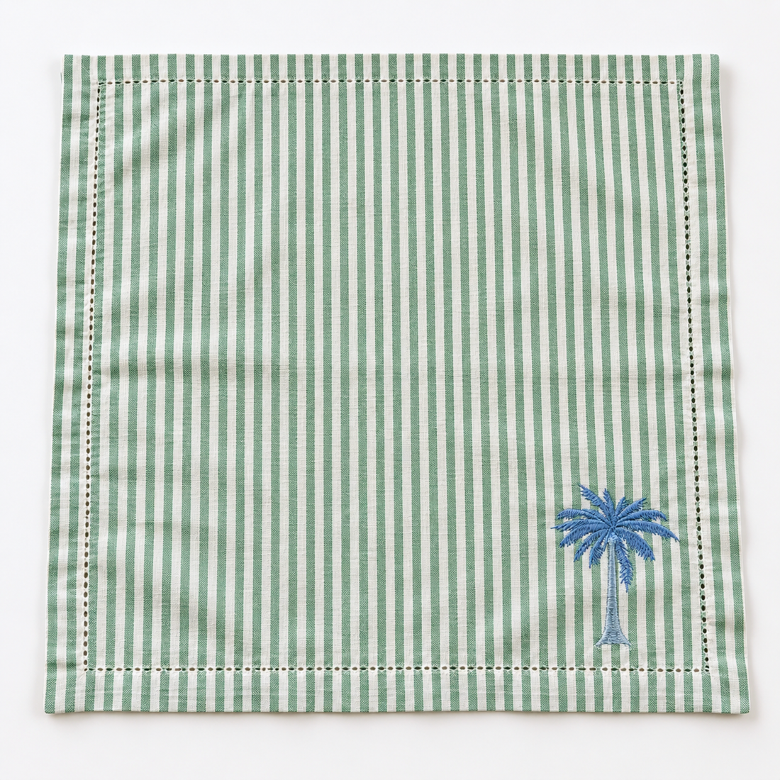 Blue Palm Cotton Stripe Napkin Set Of 2