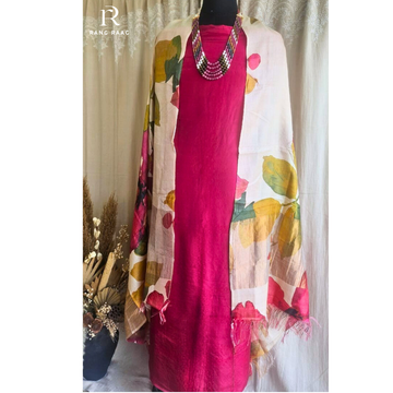 Vani Dark Pink Tussar silk Unstitched Suit