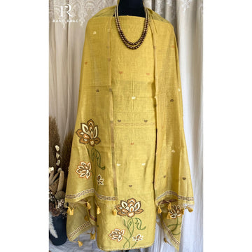 Keya Mustard Tussar Silk Unstitched Suit