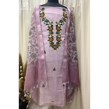 Veda Baby Pink Pure Cotton Unstitched Suit