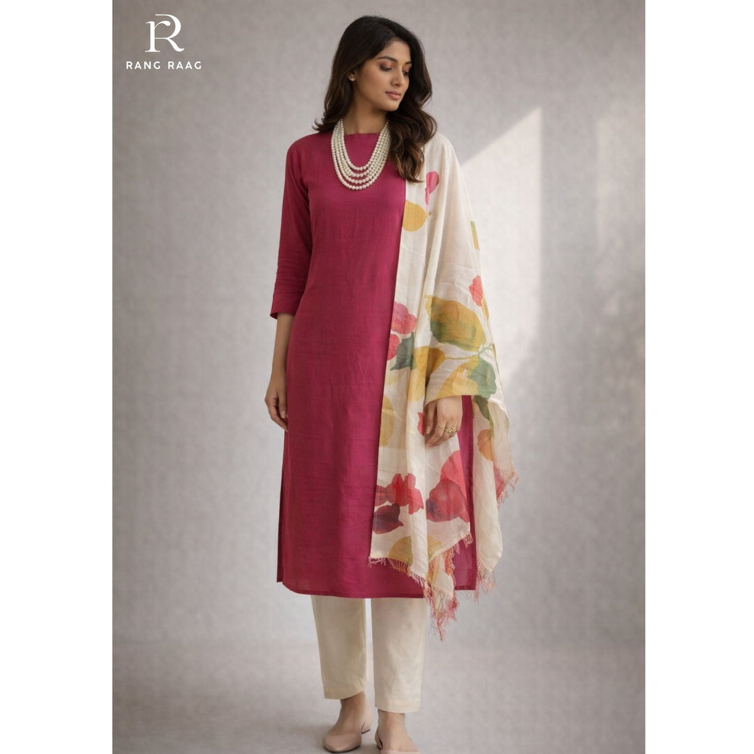 Vani Dark Pink Tussar silk Unstitched Suit