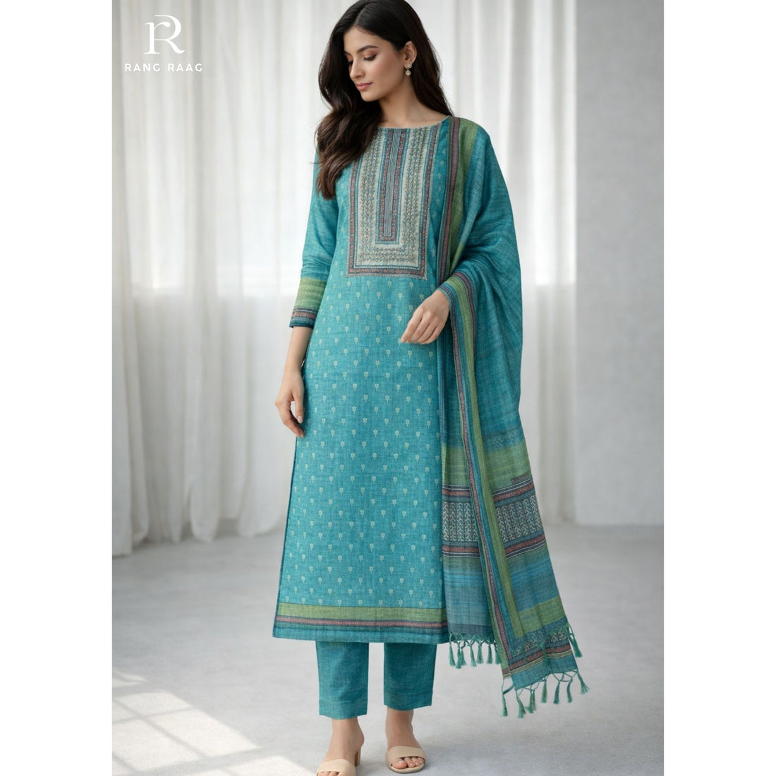 Nuri Green Tussar Silk Unstitched Suit