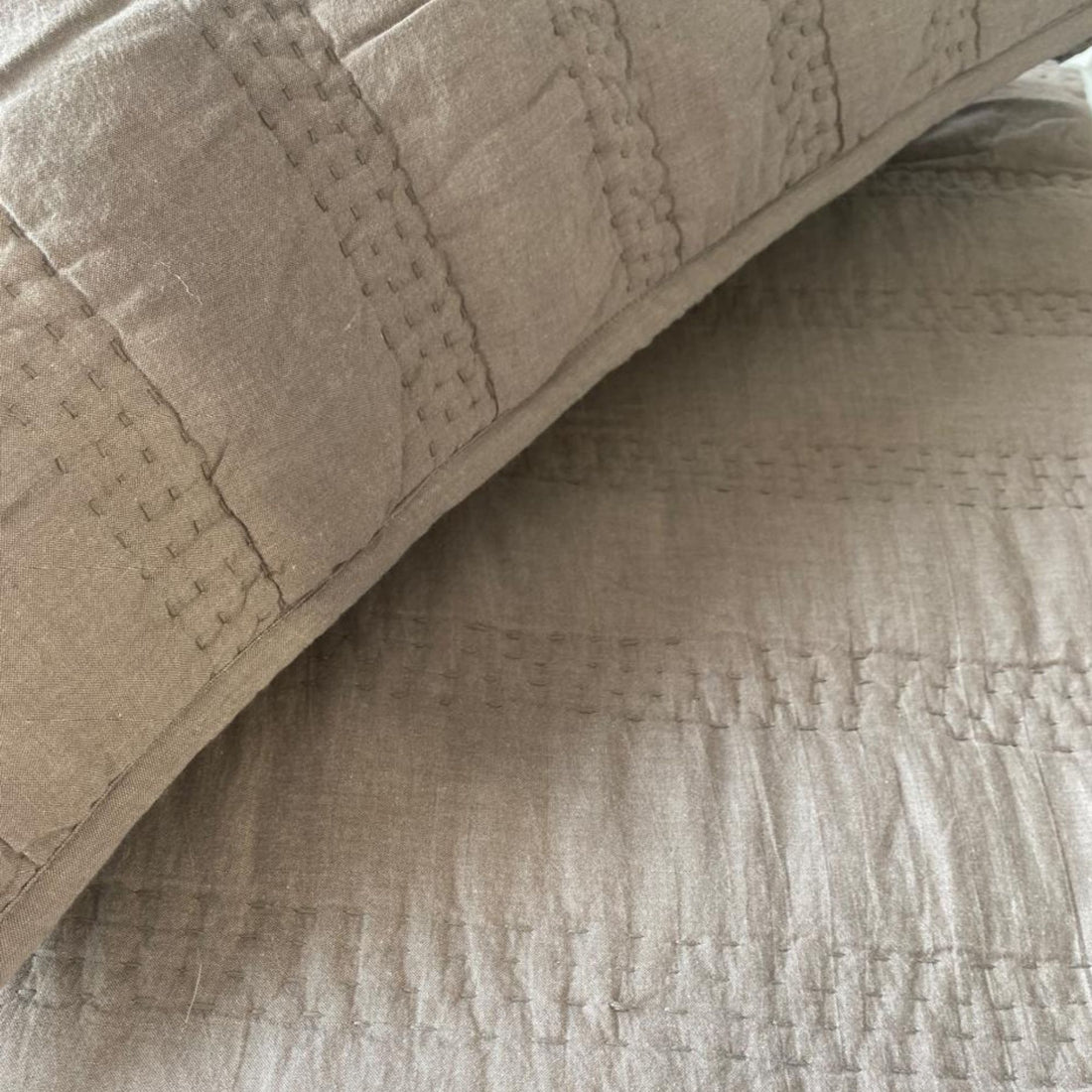 Stone Beige Hand Katha Quilted Bedcover