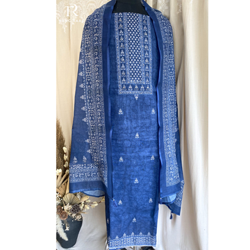 Nomi Navy Linen cotton Unstitched Suit