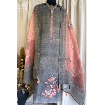 Aira Dark Grey Tissue Linen Unstitched Suit