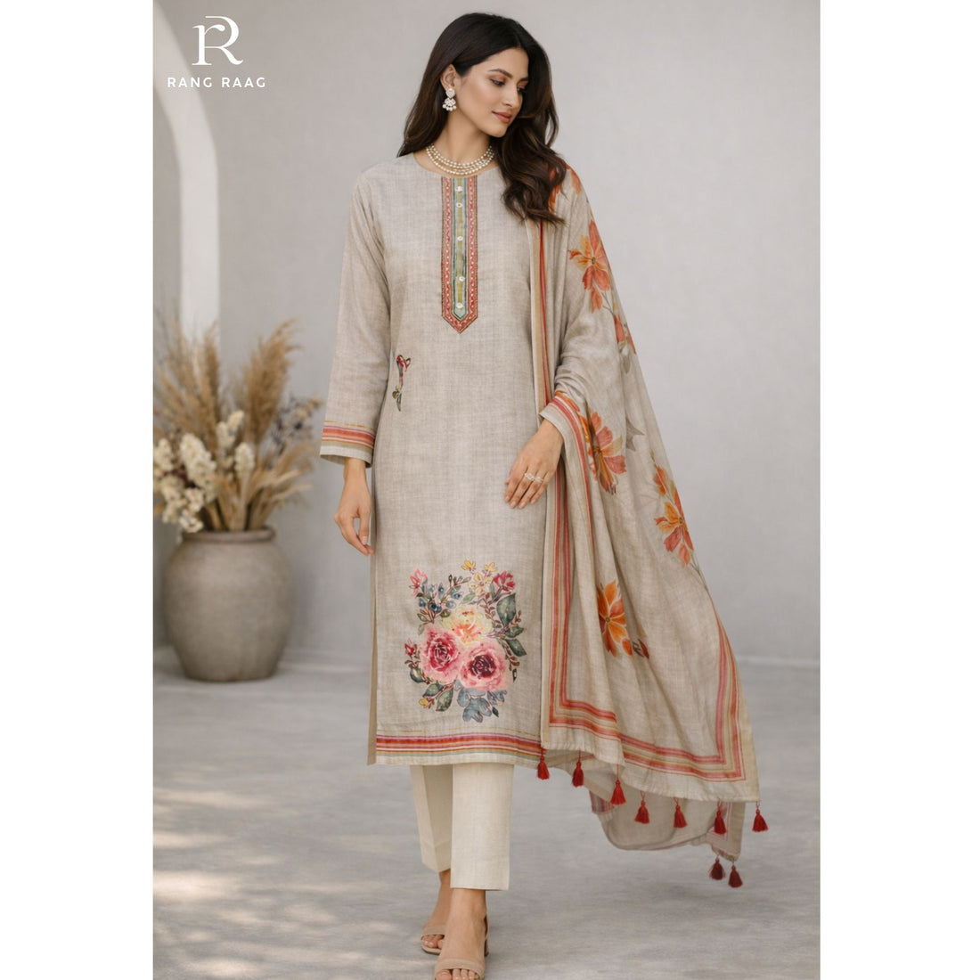 Vira Tussar silk Unstitched Suit