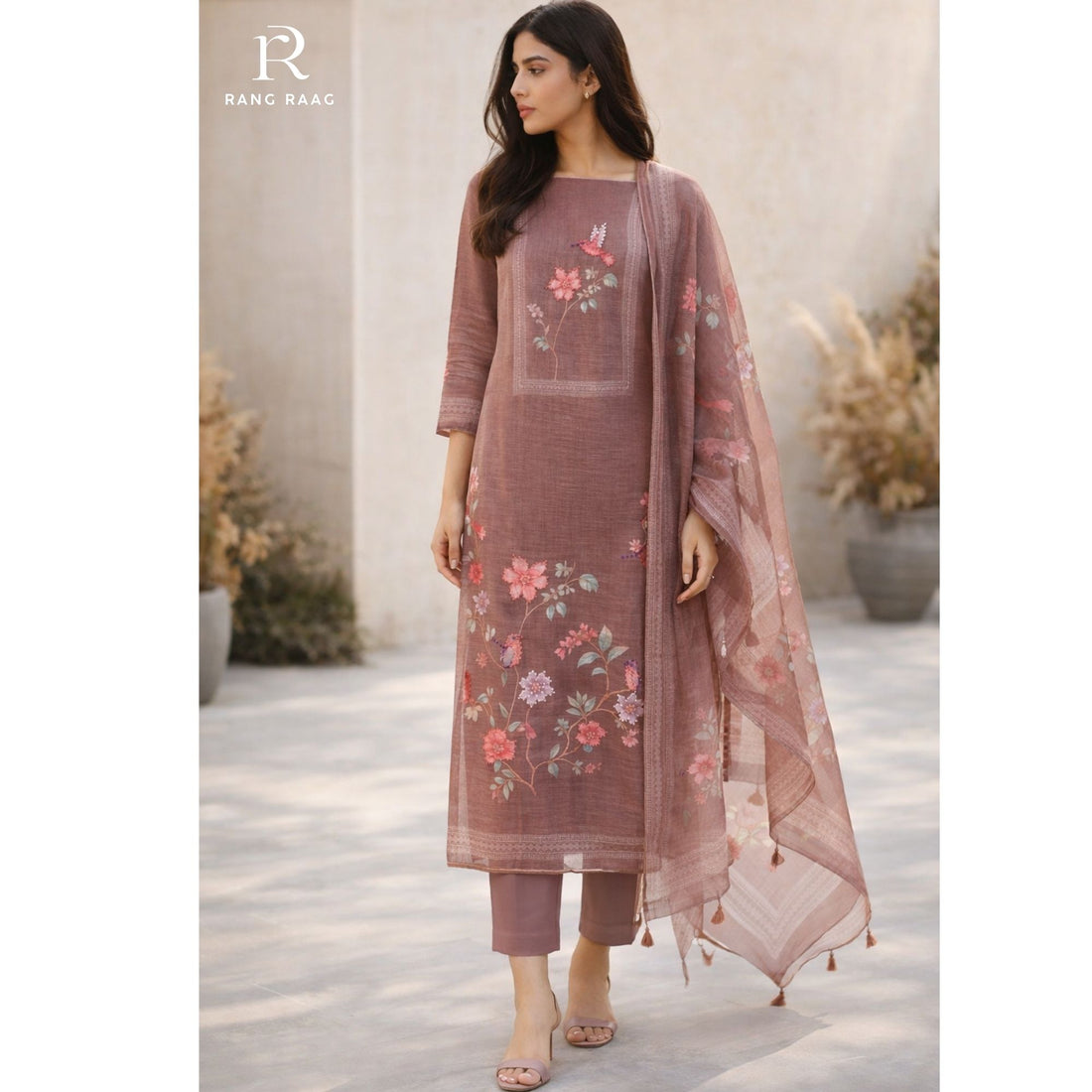 Lehr Onion Pink Tissue Chanderi Unstitched Suit