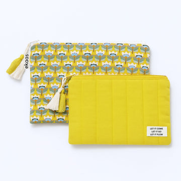 Lotus Mustard Quilted Pouch Set