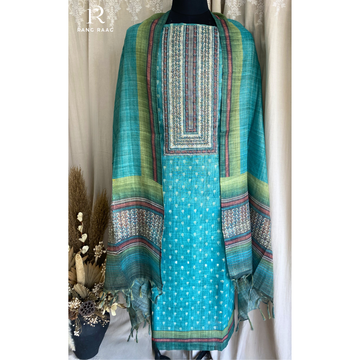 Nuri Green Tussar Silk Unstitched Suit