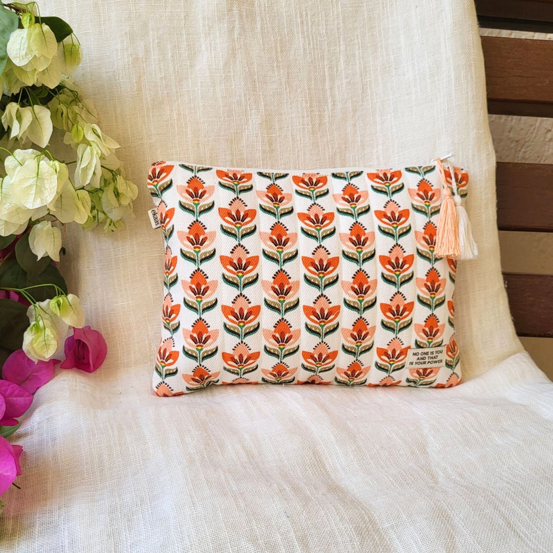 Printed Peach Quilted Pouch Set