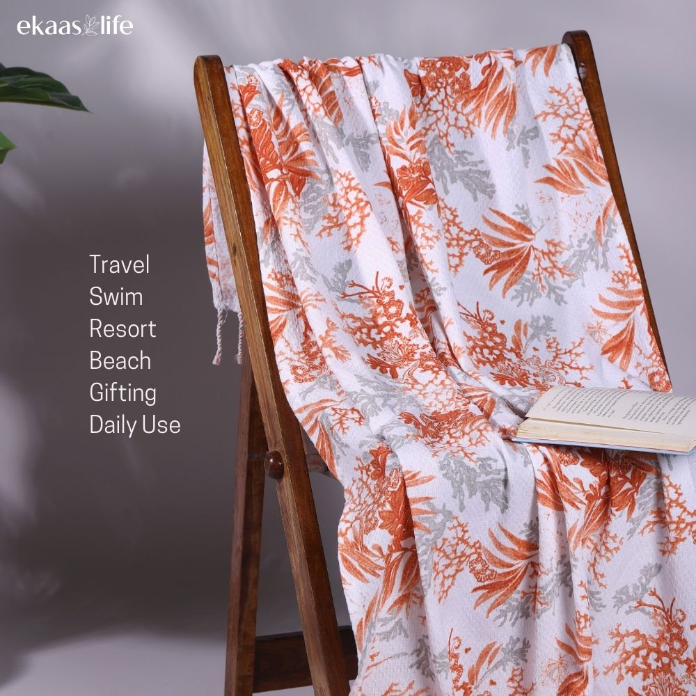 Coral Orange Printed Coast Towel