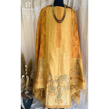 Sanjh Mustard Chanderi silk Unstitched Suit